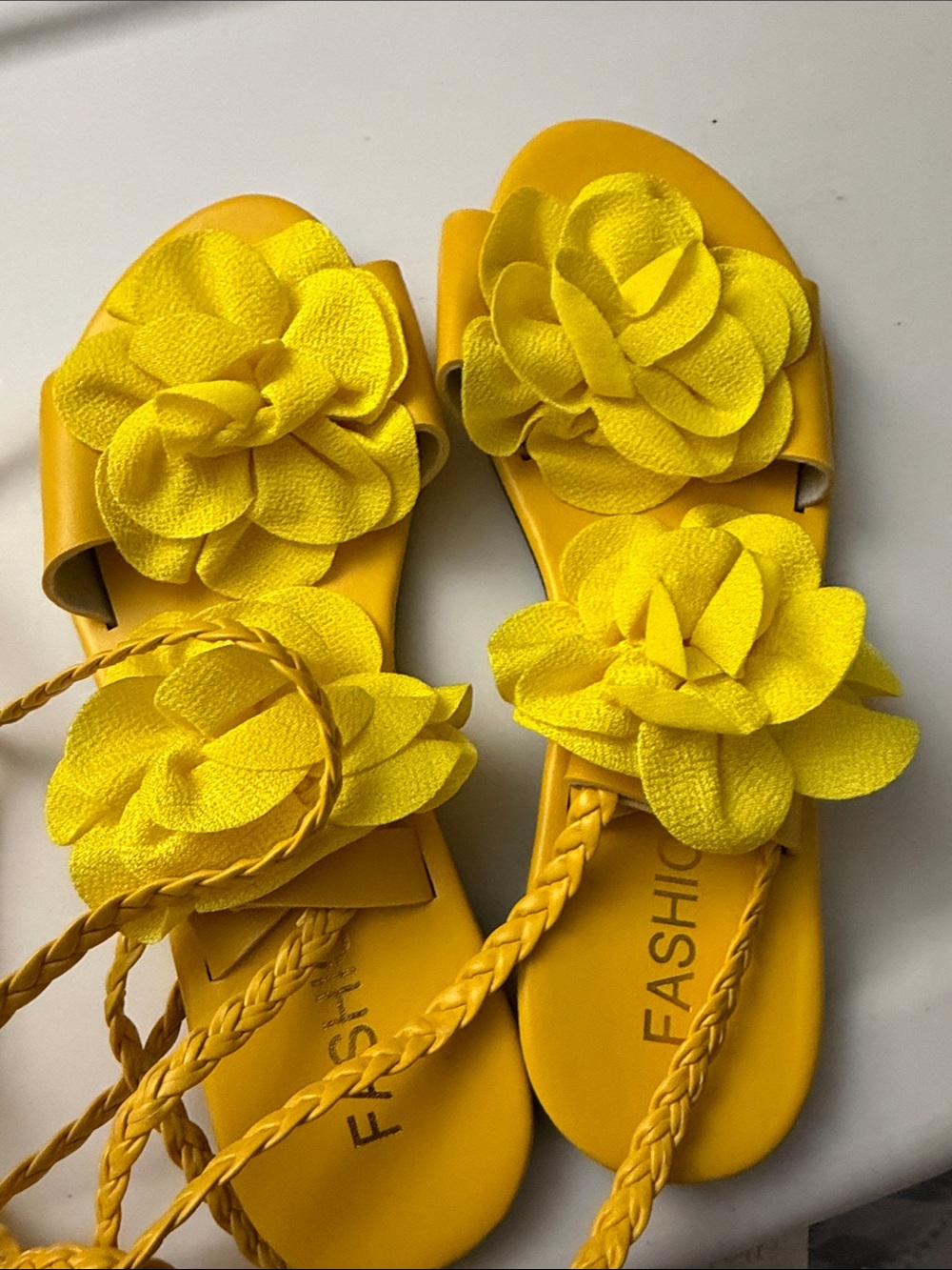 Yellow Floral Lace-Up Women's Sandals